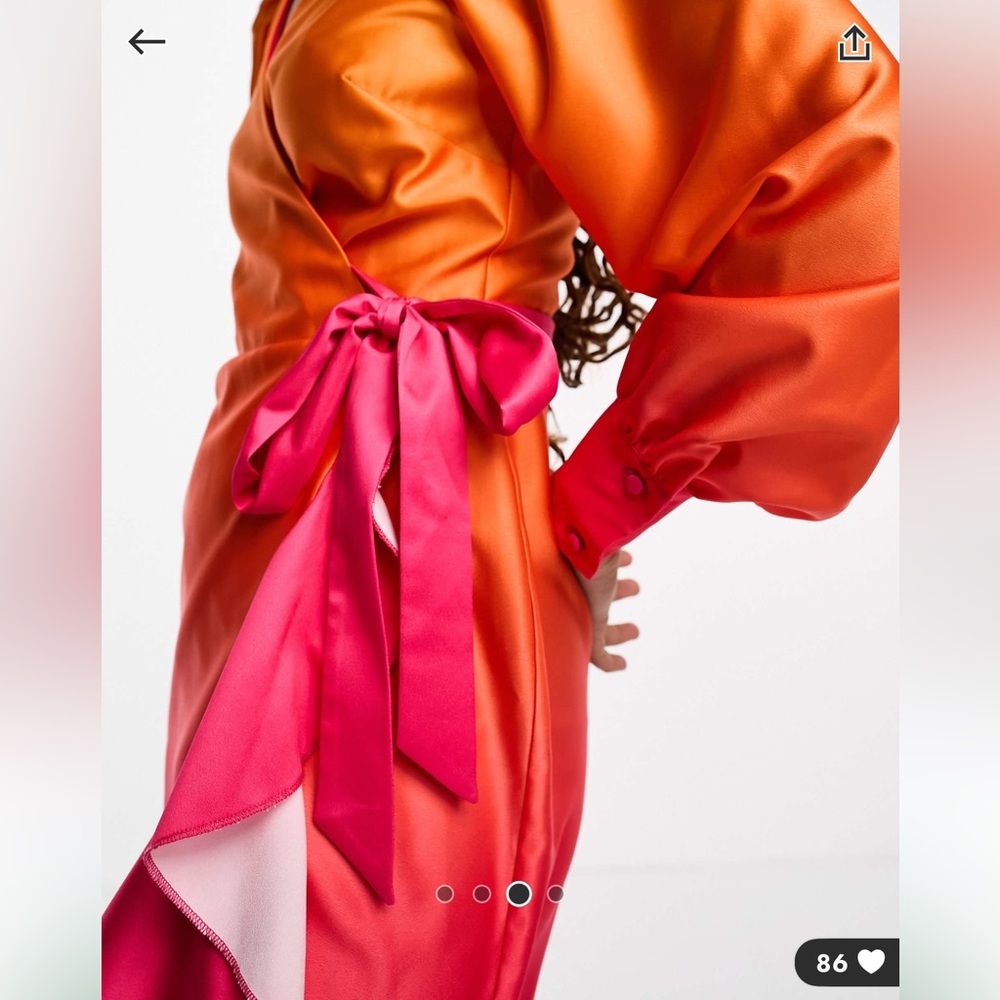 ASOS NWT Ombré Dress Pink Orange Mini Wrap Long Sleeve Dress Ruffle Flare Size 2